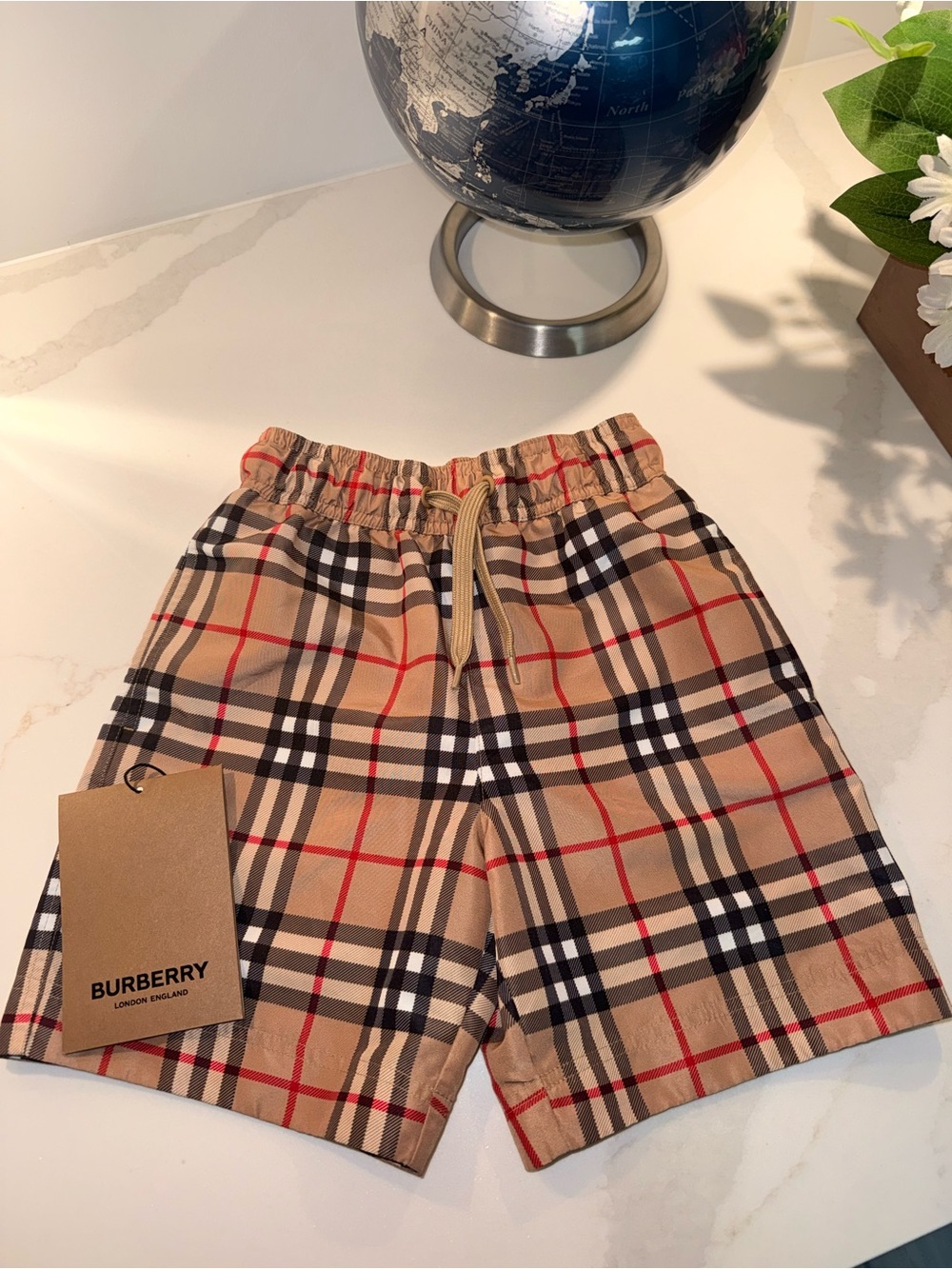 Burberry Kids Beige Tan Check Malcolm Swim Trunks